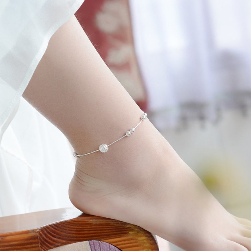NEW 925 Sterling Silver Simple Bead Anklet